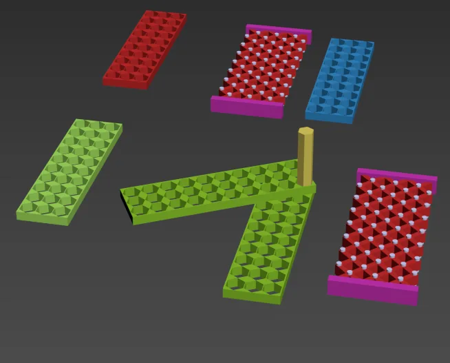 Plates, a corner piece and pin connectors in 3ds Max