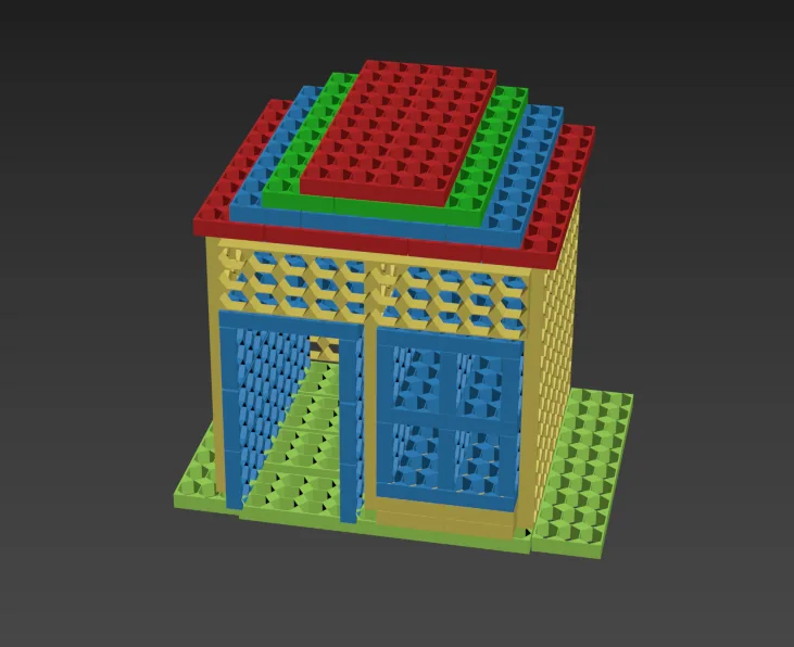 A small house built from colored plates in 3ds Max