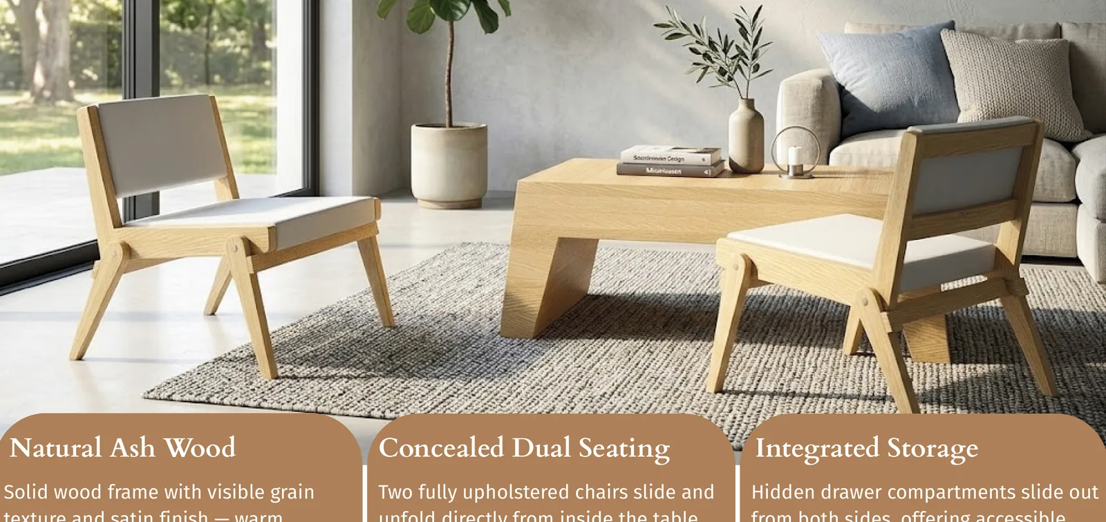 FOLDWELL: A coffee table with two chairs hidden inside.