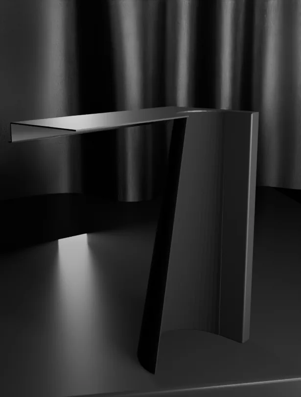 Side view of the black lamp with light spilling onto the floor