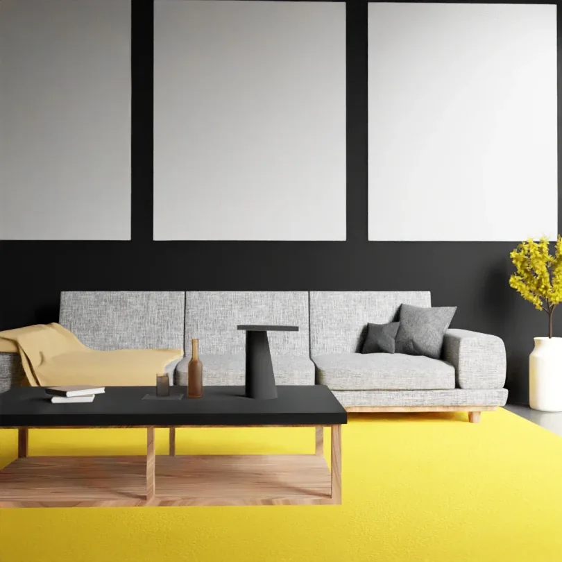 Render of the lamp on a coffee table in a living room