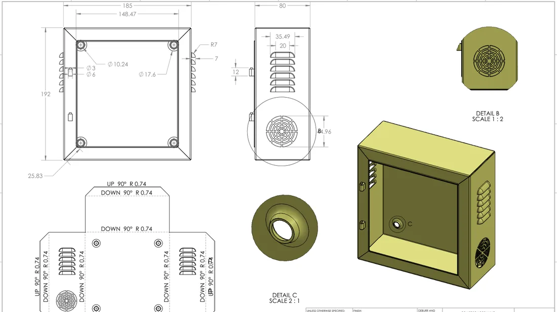 Sheet metal electrical cabinet drawing with flat pattern