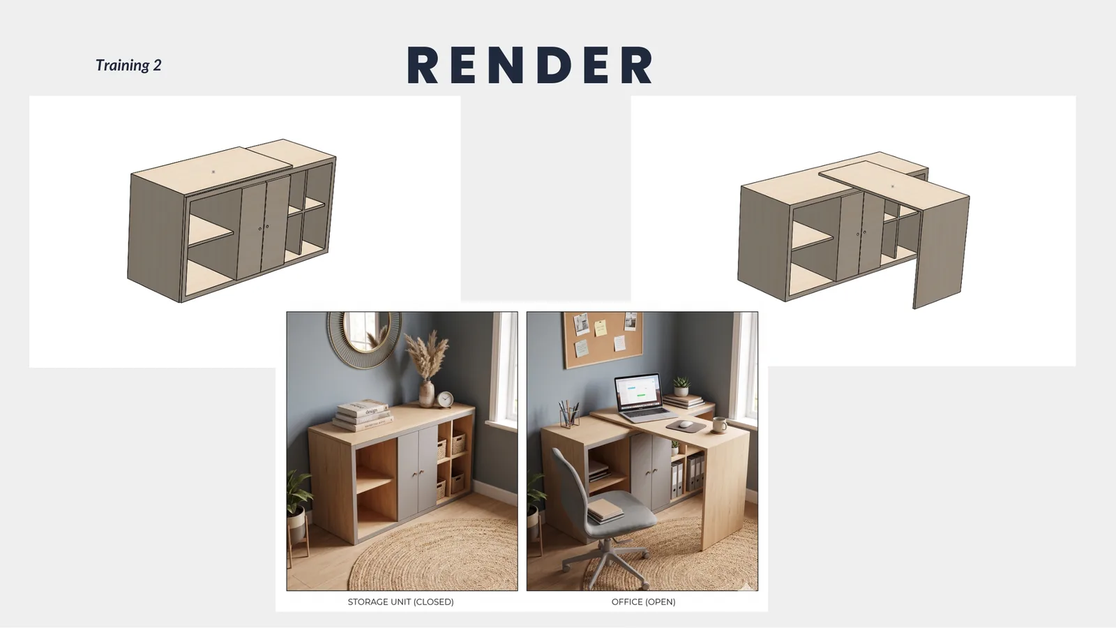 Renders of the unit closed and open