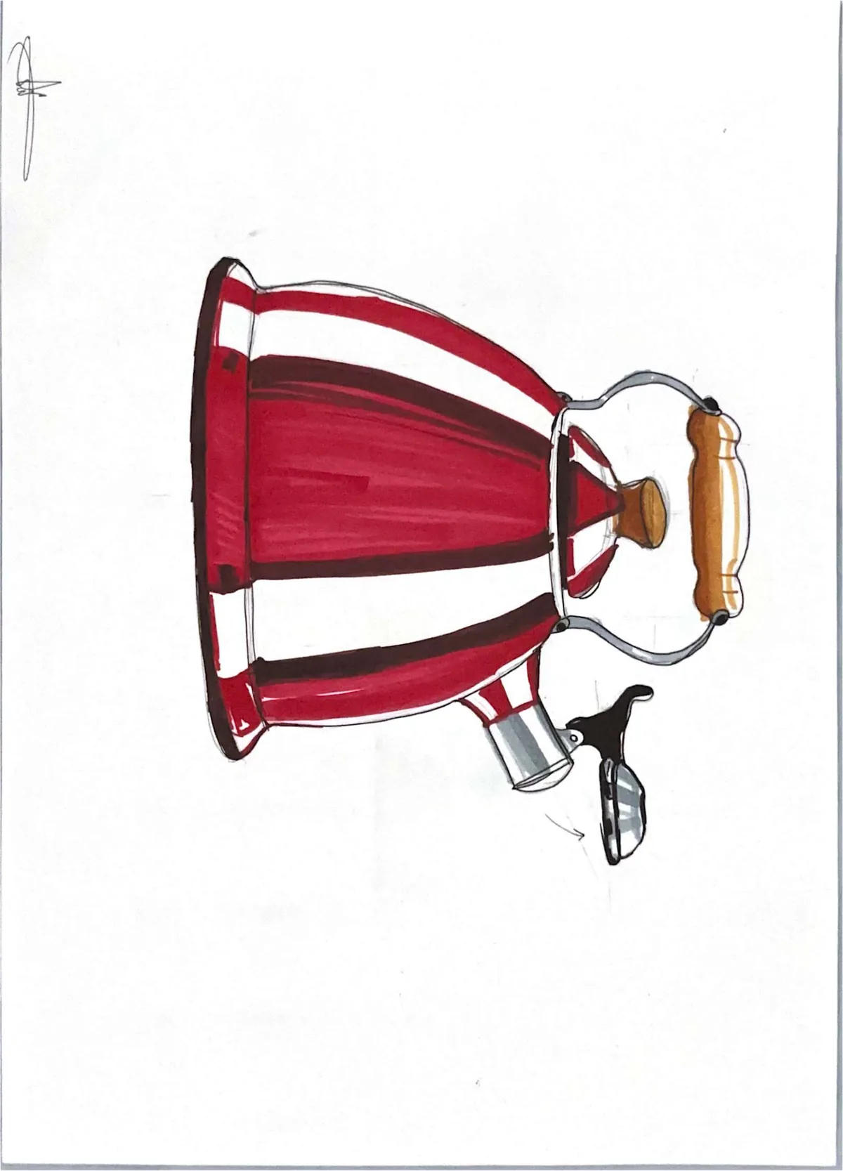 Marker render of a red enamel kettle