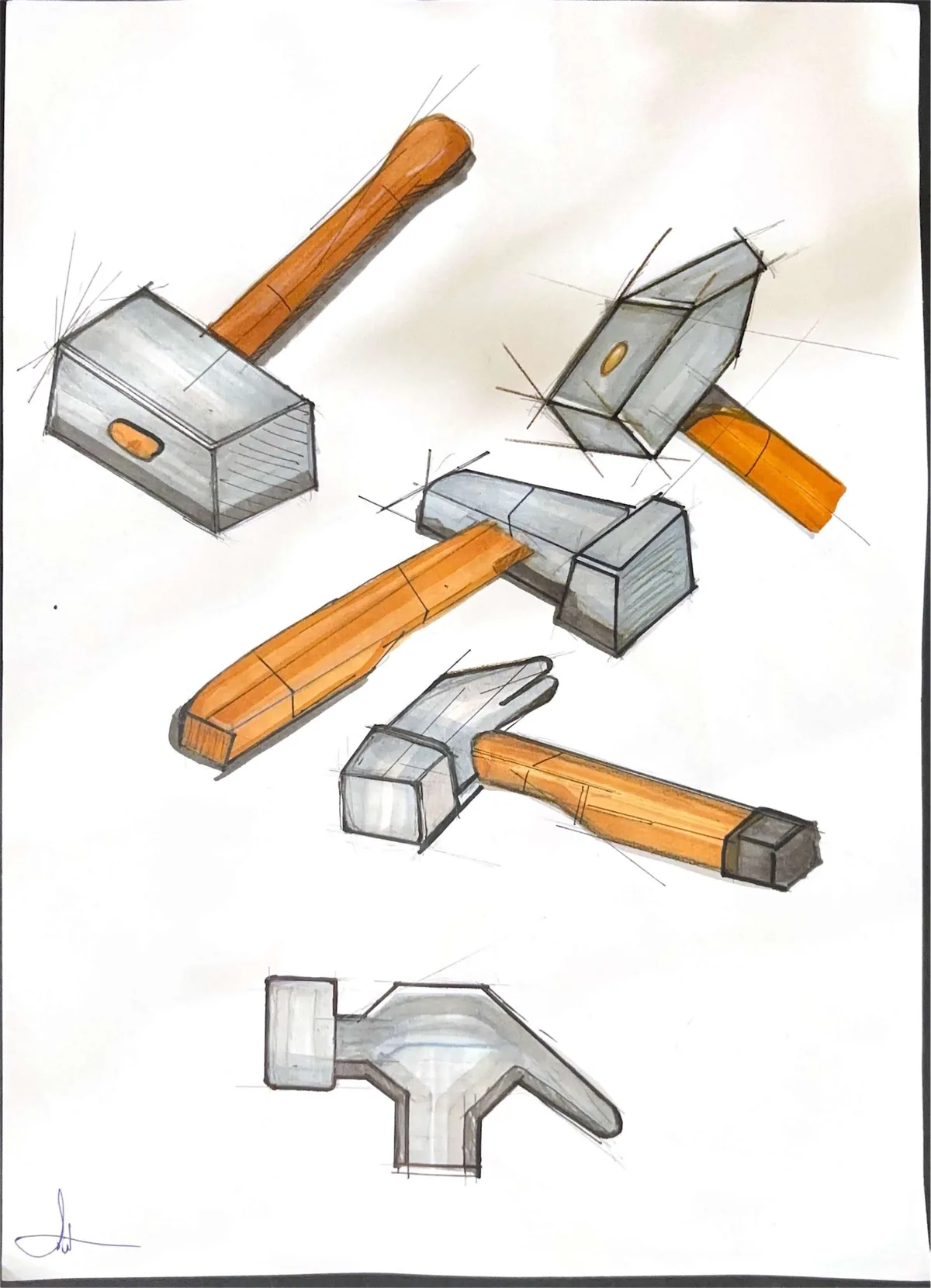 Marker render of five hammers