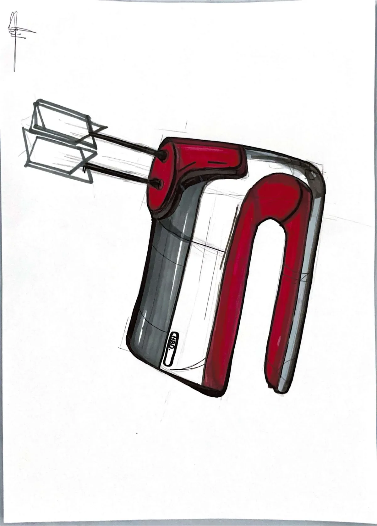 Marker render of a red hand mixer