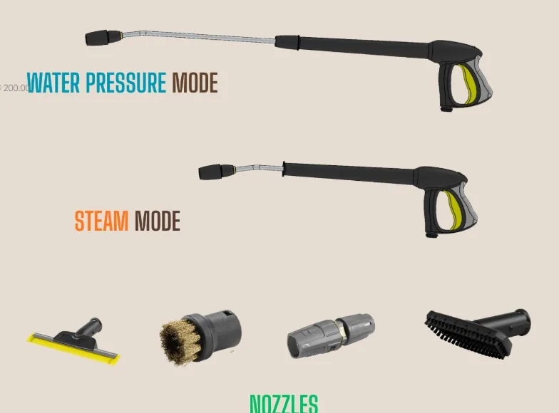 Water pressure lance, steam lance and four nozzles