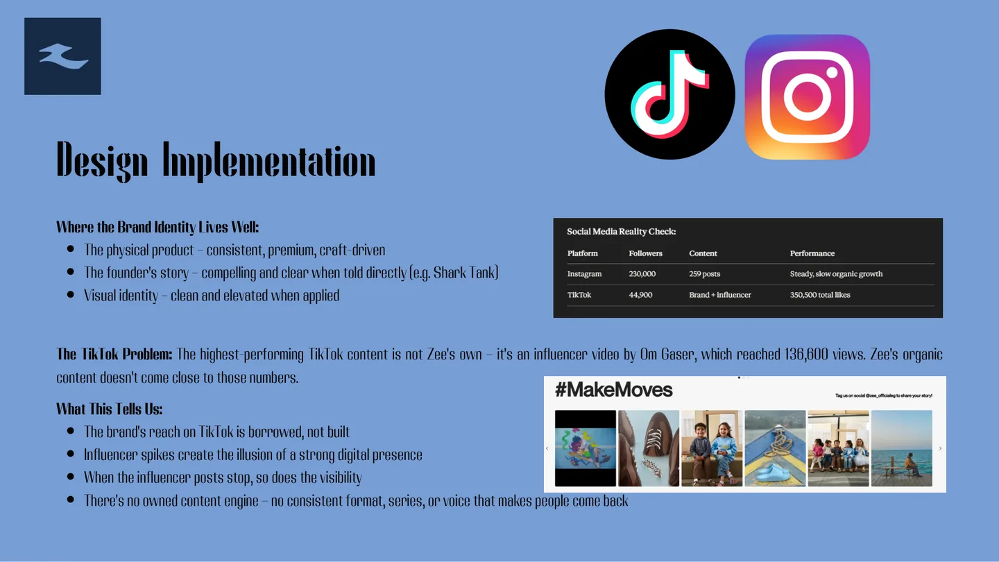 Design implementation slide about TikTok and Instagram