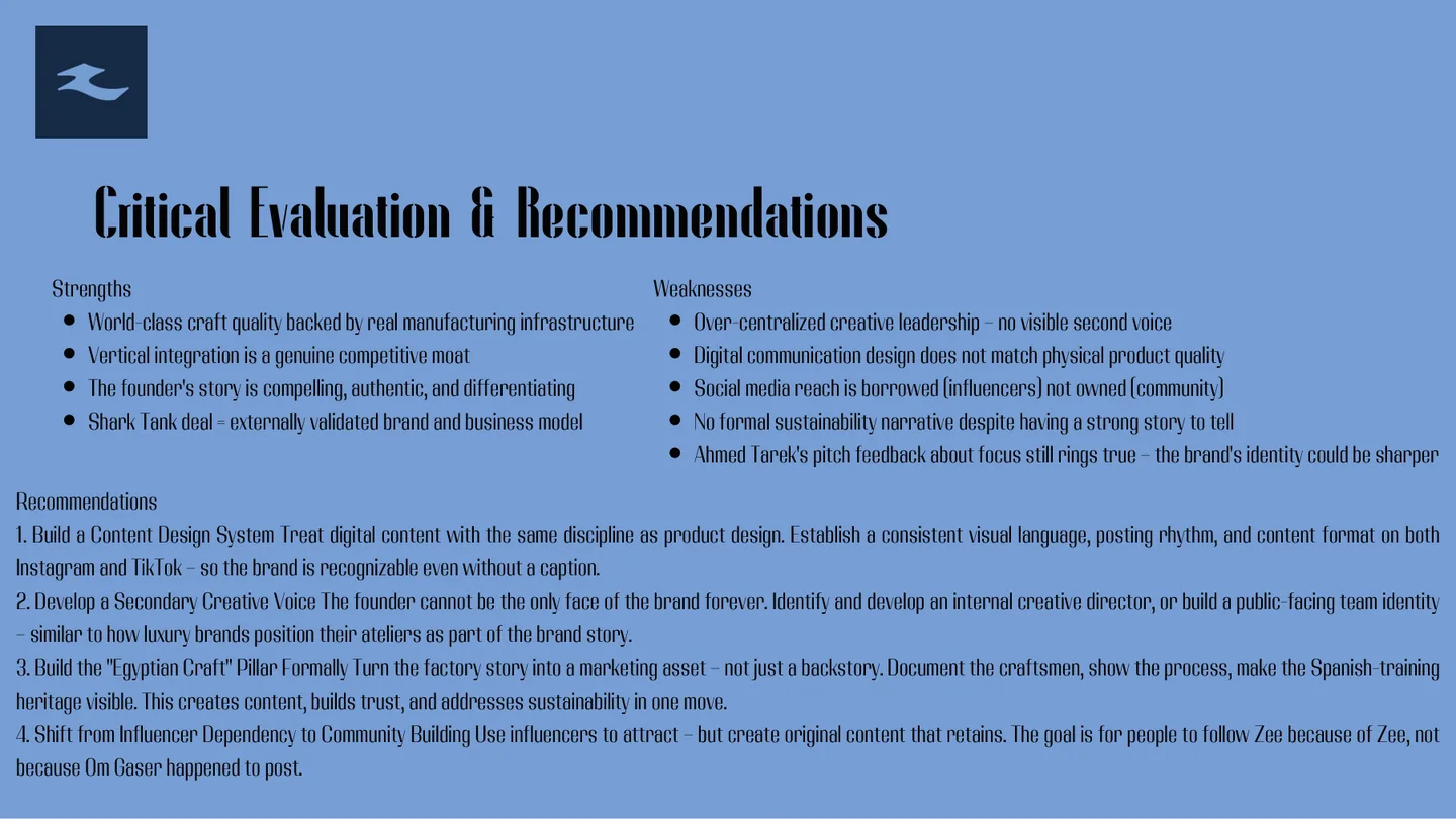 Critical evaluation and recommendations slide
